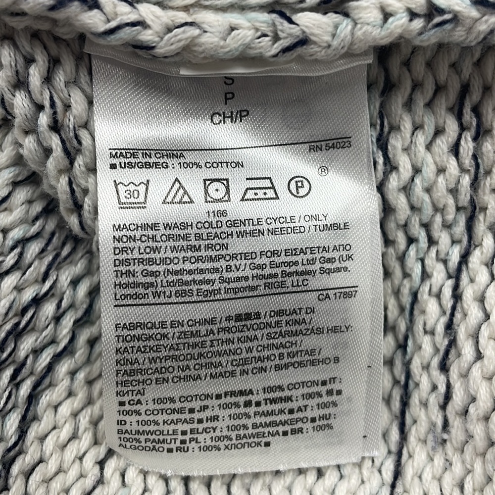 Banana Republic Chunky Knit Crewneck Sweater 100% Cotton Preppy Blue White Small - Picture 10 of 10